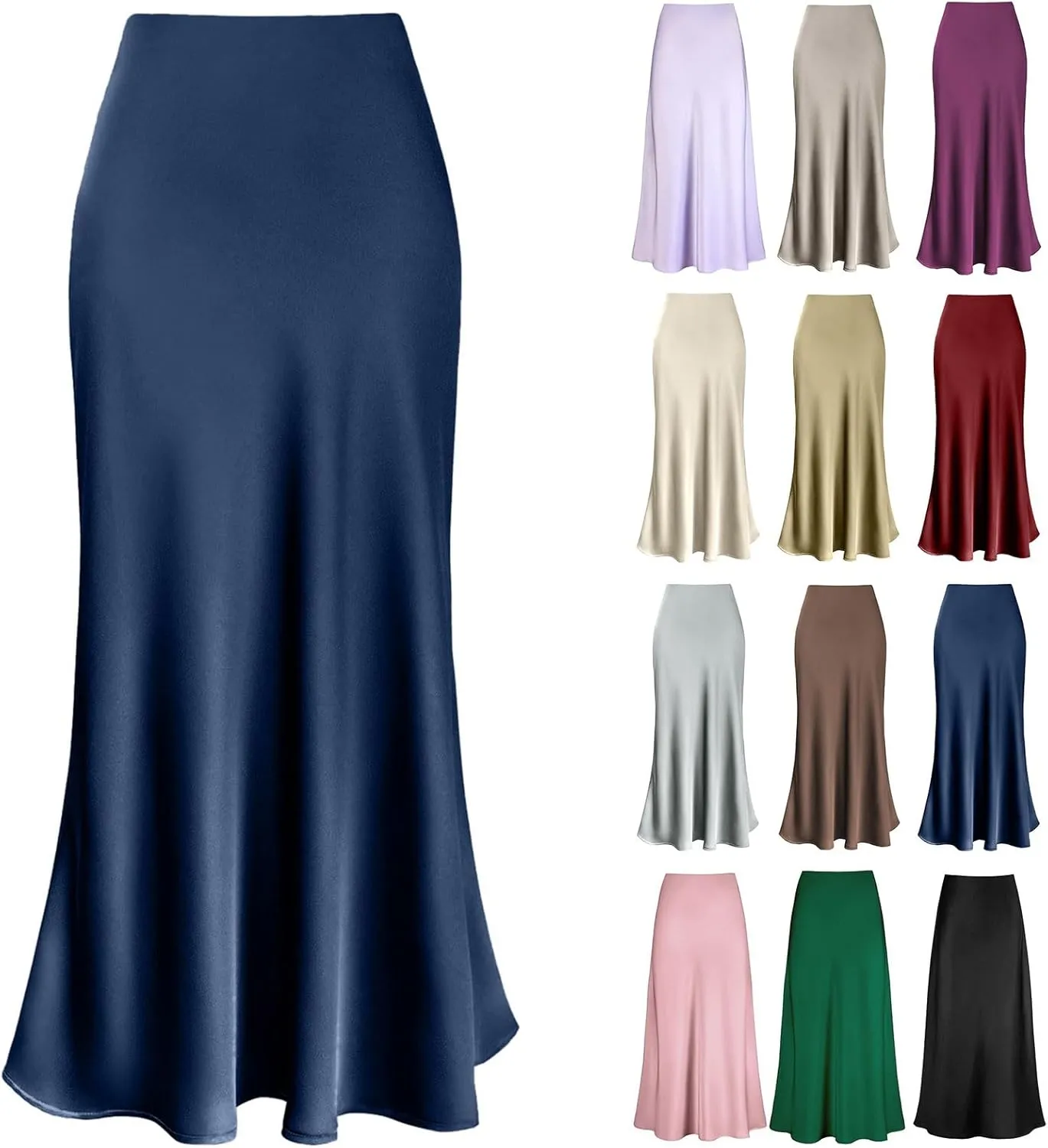 Midi Skirts for Women High Waist Satin Fall Casual Sexy Midi Length Elastic Skirt Festival Party Skirt