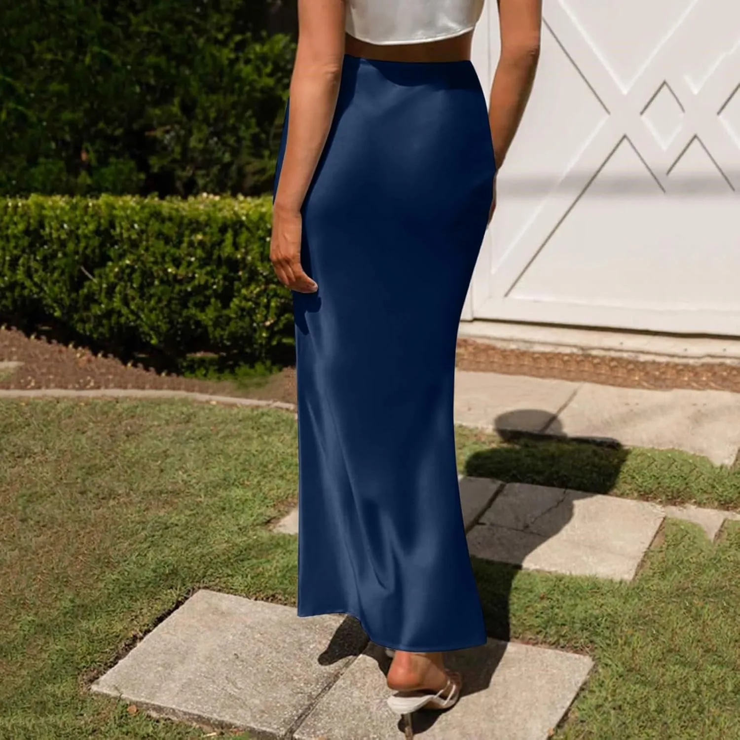 Midi Skirts for Women High Waist Satin Fall Casual Sexy Midi Length Elastic Skirt Festival Party Skirt