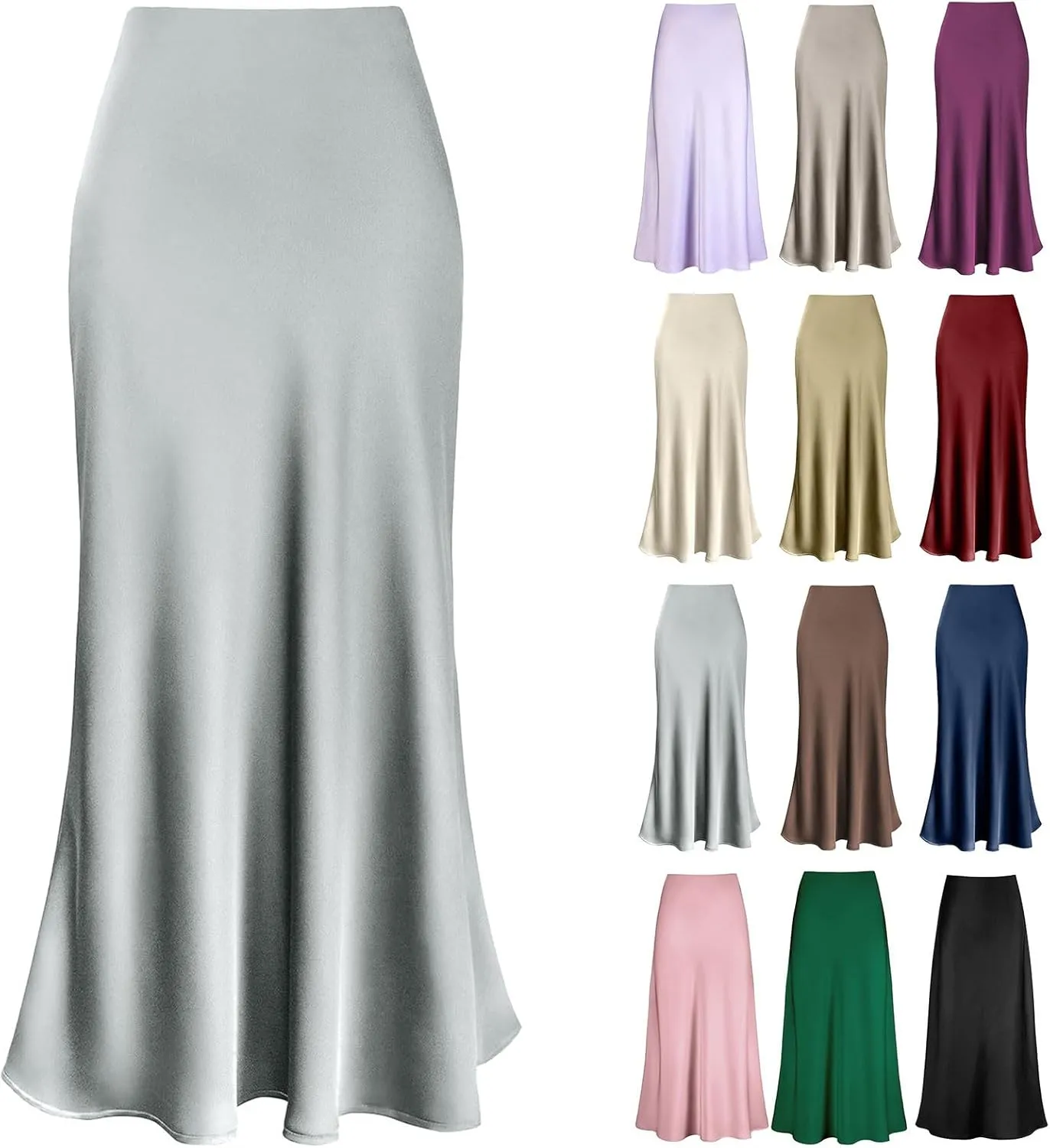 Midi Skirts for Women High Waist Satin Fall Casual Sexy Midi Length Elastic Skirt Festival Party Skirt