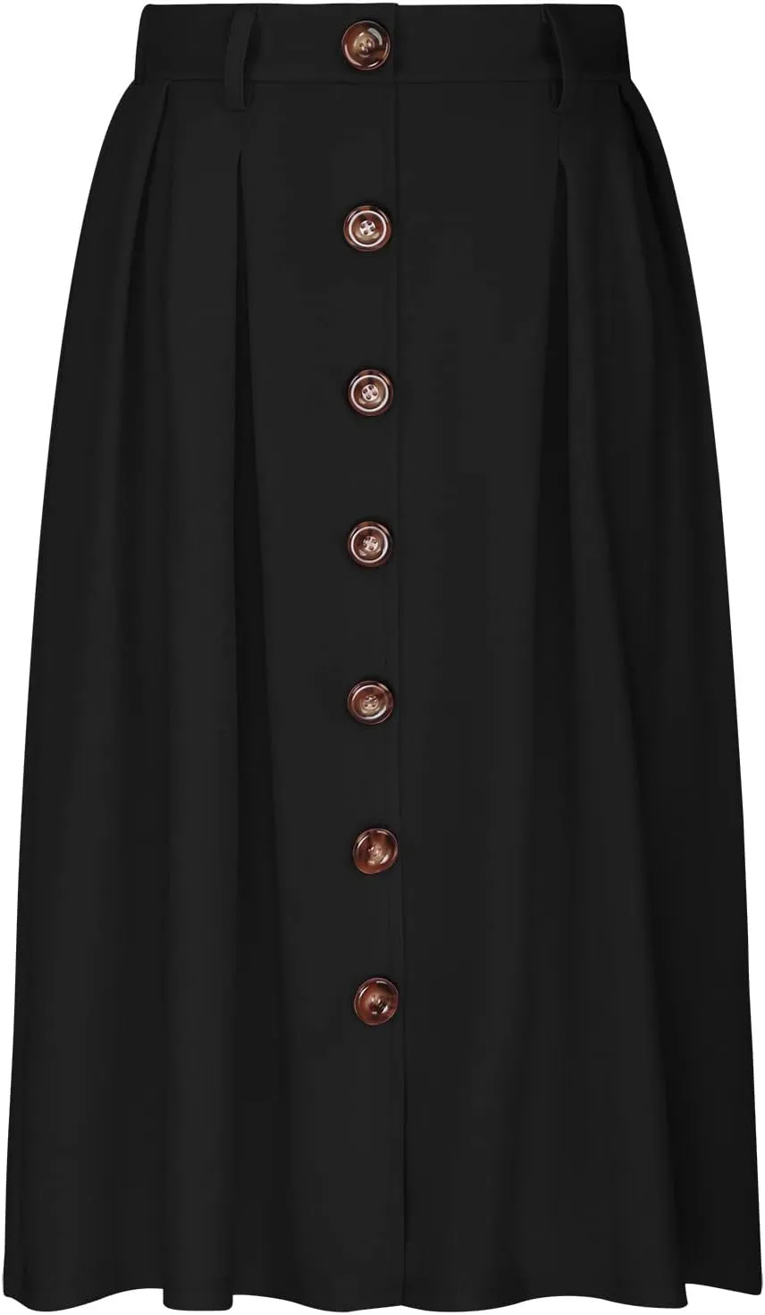 Midi Skirts for Women Spring Fall Button A-Line Skirt Casual Plain Pleated Long Skirts Ruffle Flowy Midi Skirt