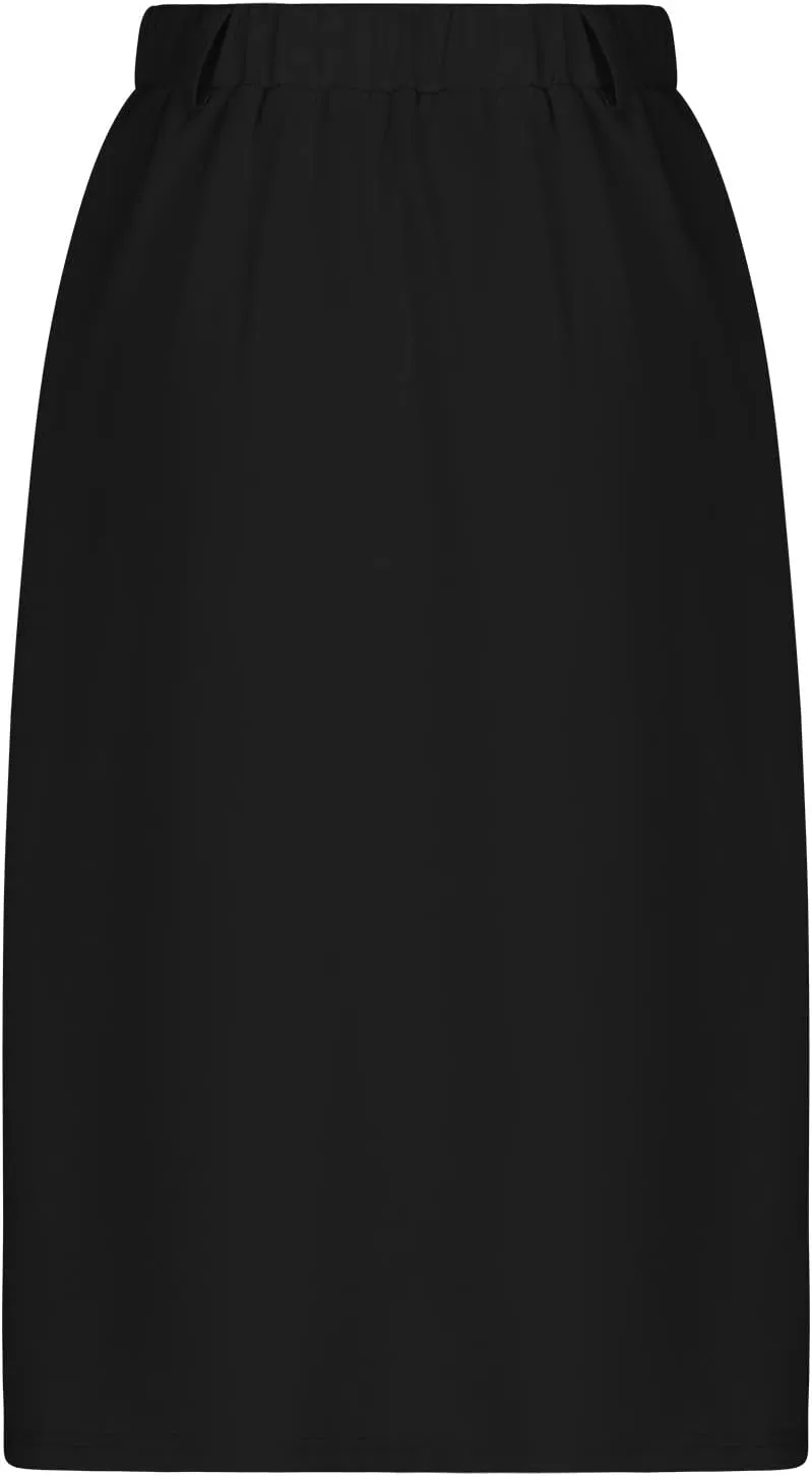 Midi Skirts for Women Spring Fall Button A-Line Skirt Casual Plain Pleated Long Skirts Ruffle Flowy Midi Skirt