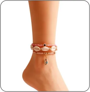 MIFYNN 3 Pcs Natural Shell Anklet Boho Beaded Shell Anklet Set Adjustable Handmade Seashell Foot Chains Beach Shell Anklet Bracelet Summer Foot Jewelry for Women