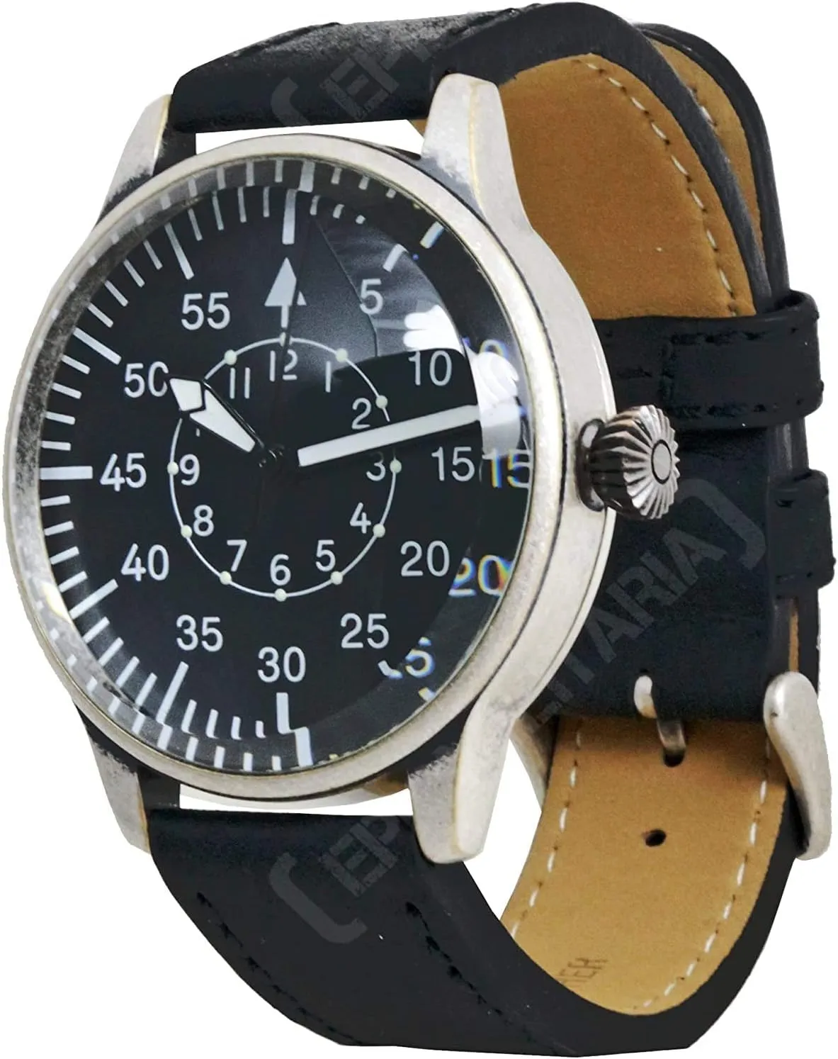 Mil-Tec Vintage Aviator Watch Black Dial Quartz Mens Flieger Pilot World War 2 Wristwatch