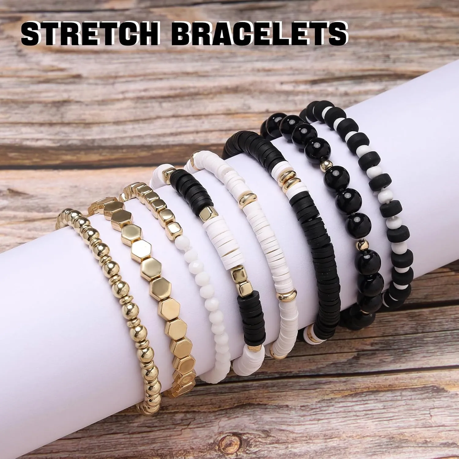 MILAKOO Mens Beaded Bracelets Tribal Wooden Elastic Adjustable Prayer Beads Wrap Cuff for Women