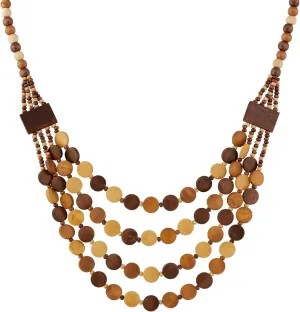 MINACHI Vintage Retro Wooden Beaded Multi Layered Long Necklace with Bonus Earrings, Women's Jewelry, Unique Decoration