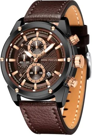 Mini Focus Men Watches Business Casual Wrist Watches (Multifunction/Waterproof/Luminous/Calendar) Genuine Leather Band Fashion Watch for Men