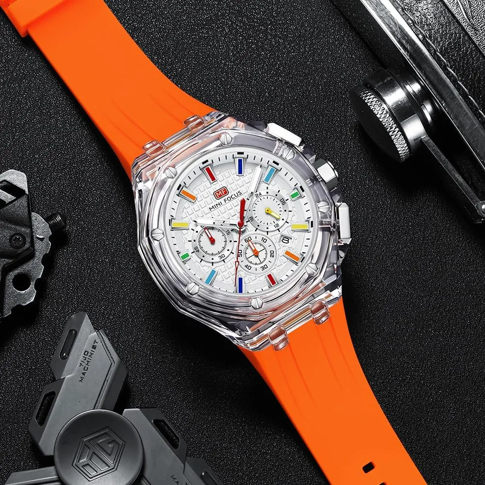 Mini Focus Men Watches,Multifunction Transparent Analog Display Silicone Strap Calendar Quartz Waterproof Trend Wrist Watches for Men