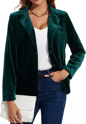 MINTLIMIT Velvet Blazer for Women Casual Work Office Long Sleeve Notched Lapel Button Blazer Jacket with Pockets Outerwear