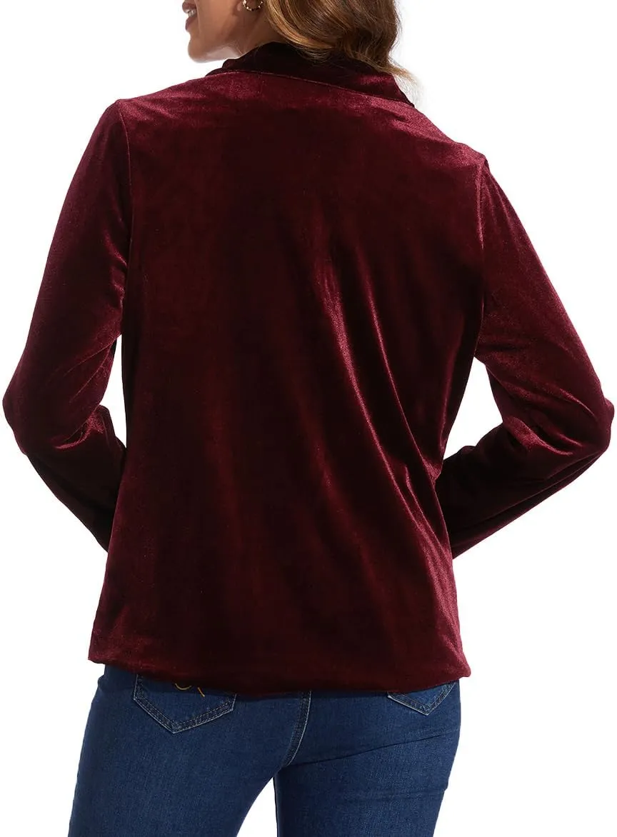 MINTLIMIT Velvet Blazer for Women Casual Work Office Long Sleeve Notched Lapel Button Blazer Jacket with Pockets Outerwear
