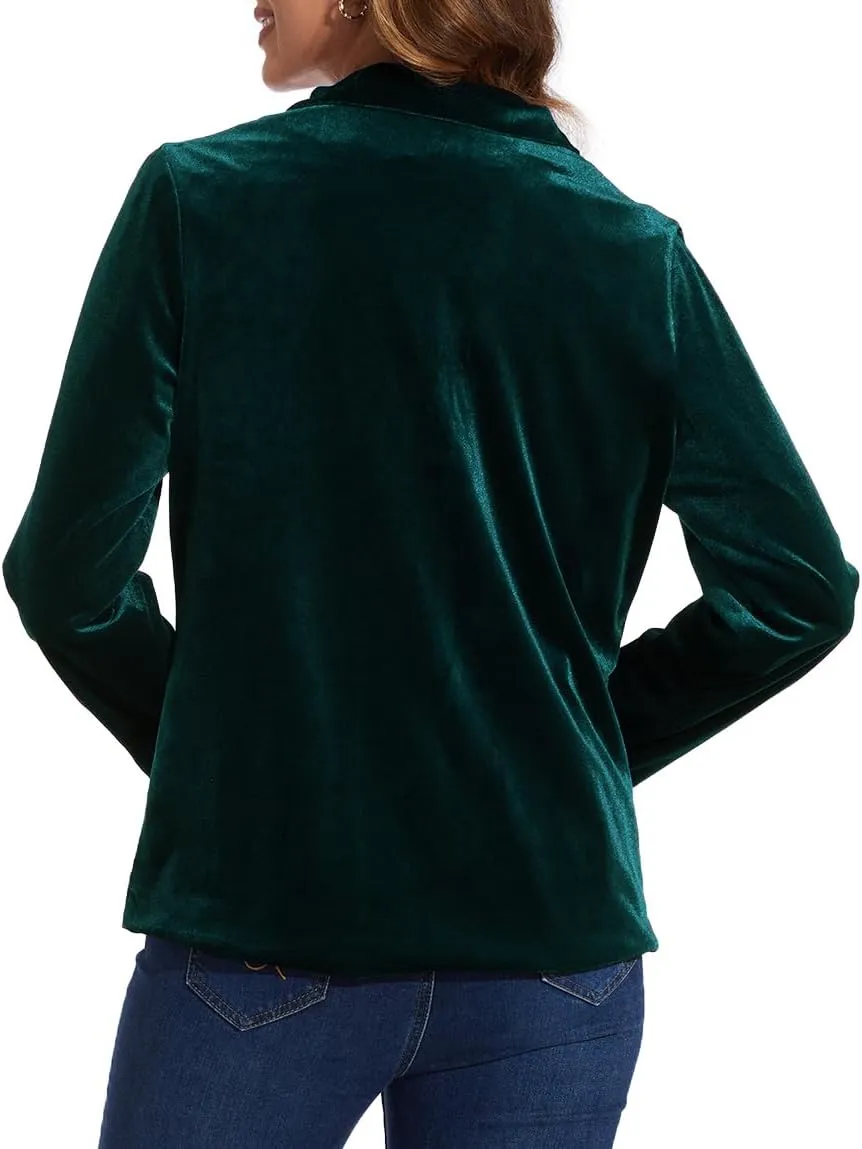 MINTLIMIT Velvet Blazer for Women Casual Work Office Long Sleeve Notched Lapel Button Blazer Jacket with Pockets Outerwear