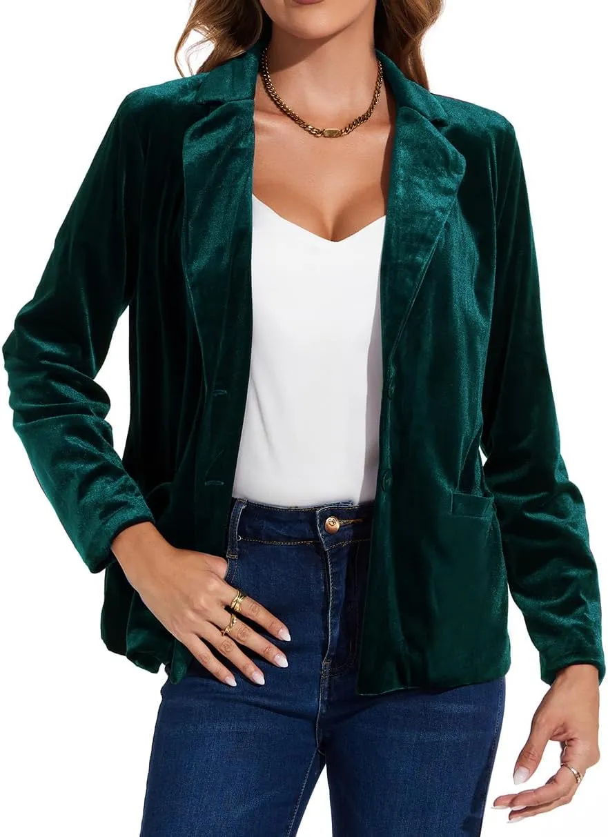 MINTLIMIT Velvet Blazer for Women Casual Work Office Long Sleeve Notched Lapel Button Blazer Jacket with Pockets Outerwear