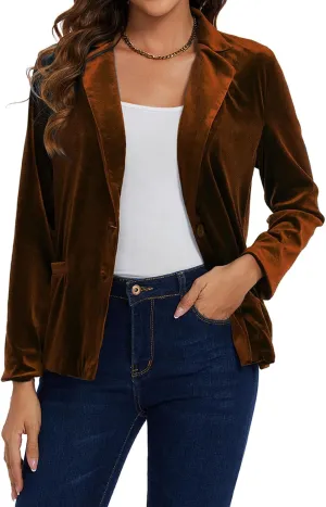 MINTLIMIT Velvet Blazer for Women Casual Work Office Long Sleeve Notched Lapel Button Blazer Jacket with Pockets Outerwear
