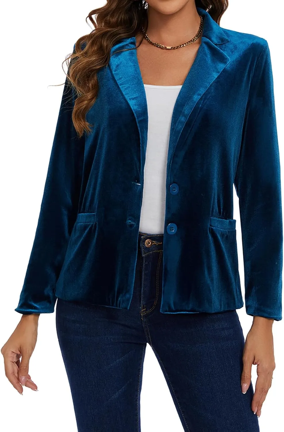 MINTLIMIT Velvet Blazer for Women Casual Work Office Long Sleeve Notched Lapel Button Blazer Jacket with Pockets Outerwear