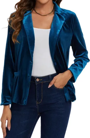 MINTLIMIT Velvet Blazer for Women Casual Work Office Long Sleeve Notched Lapel Button Blazer Jacket with Pockets Outerwear