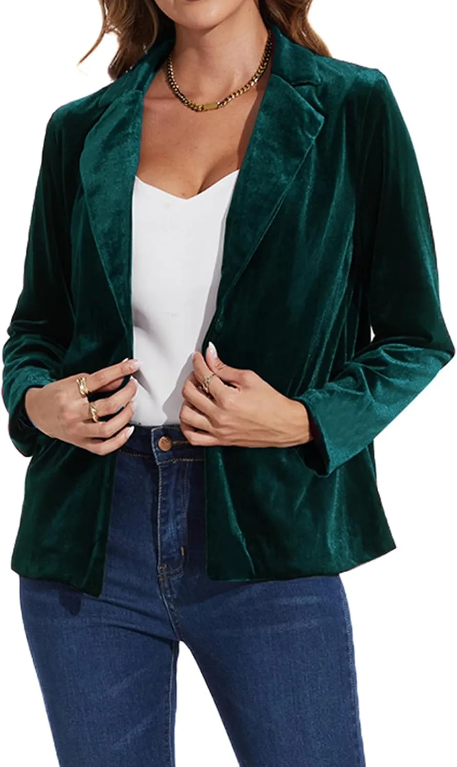 MINTLIMIT Velvet Blazer for Women Casual Work Office Long Sleeve Notched Lapel Button Blazer Jacket with Pockets Outerwear
