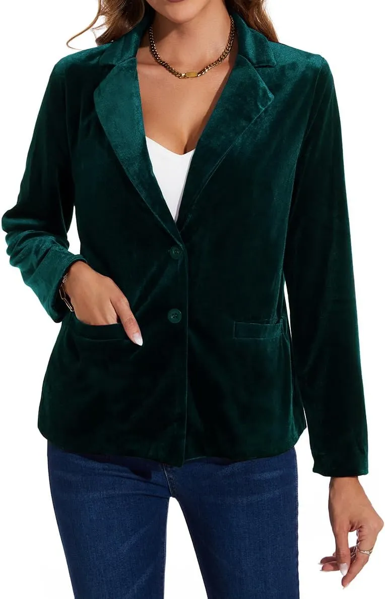 MINTLIMIT Velvet Blazer for Women Casual Work Office Long Sleeve Notched Lapel Button Blazer Jacket with Pockets Outerwear