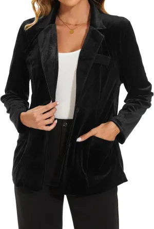 MINTLIMIT Womens Velvet Blazer Suit Jacket Casual Work Office Long Sleeve Fully Lined Blazer Jacket with Pocket Outerwear