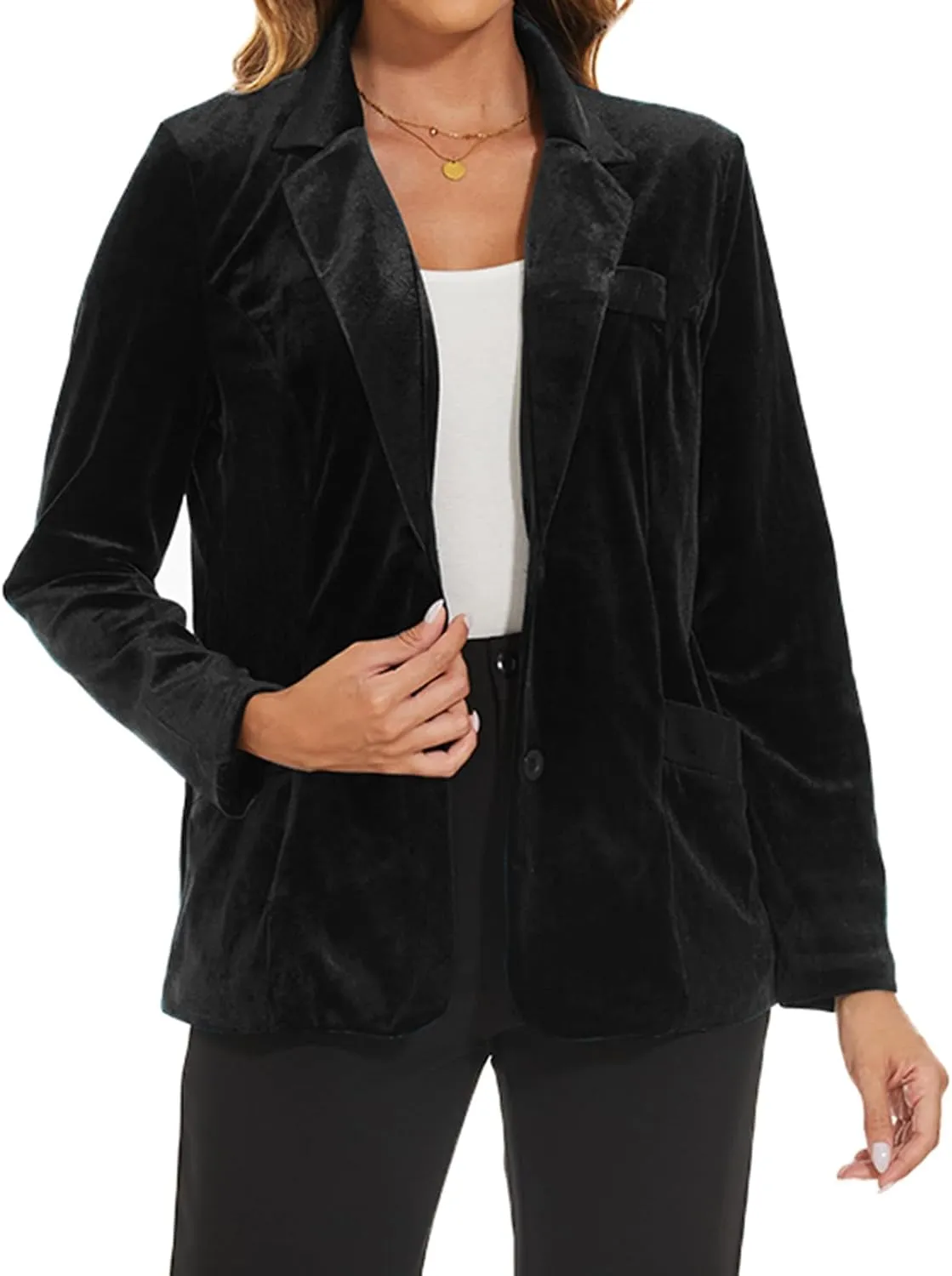 MINTLIMIT Womens Velvet Blazer Suit Jacket Casual Work Office Long Sleeve Fully Lined Blazer Jacket with Pocket Outerwear