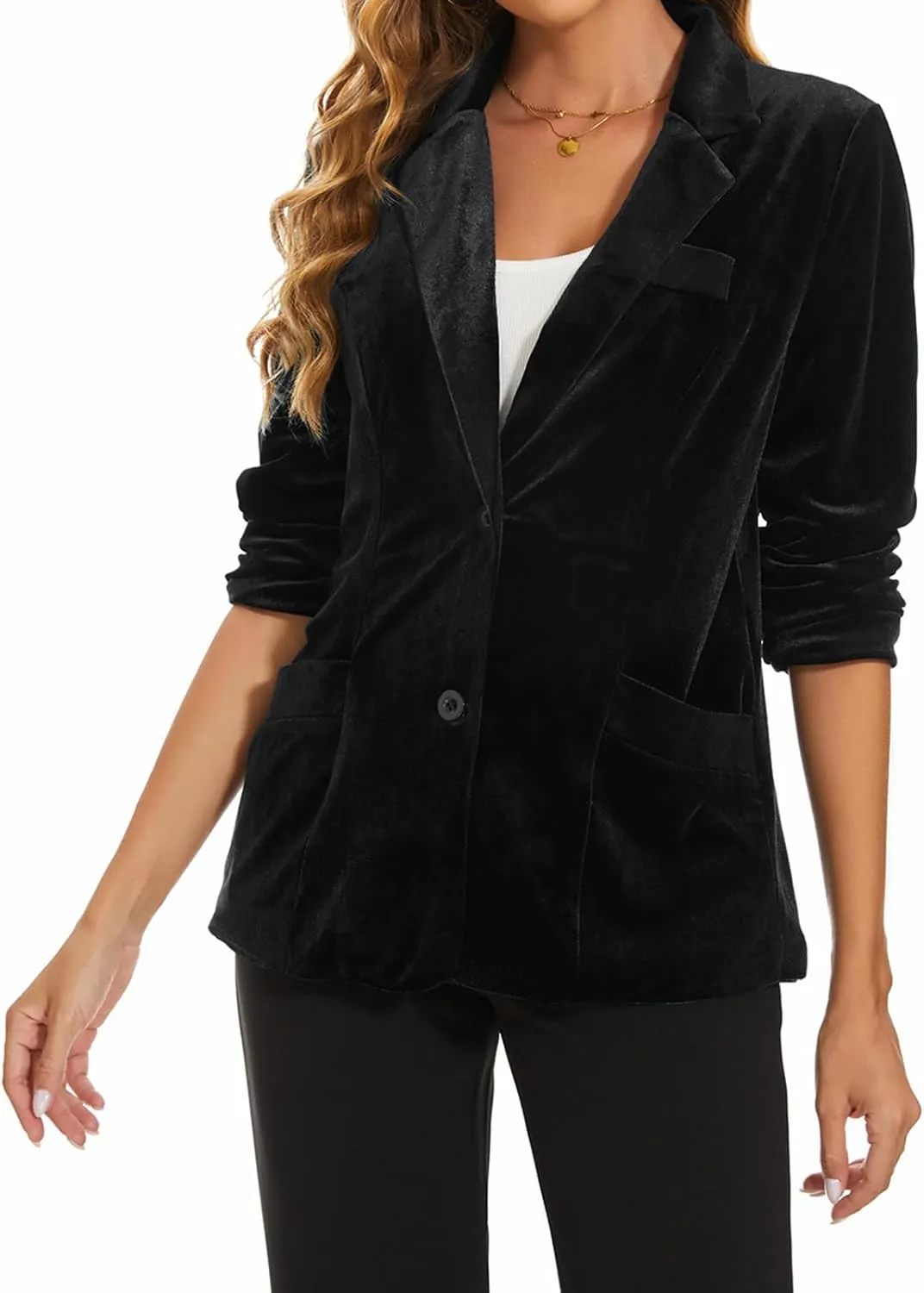 MINTLIMIT Womens Velvet Blazer Suit Jacket Casual Work Office Long Sleeve Fully Lined Blazer Jacket with Pocket Outerwear