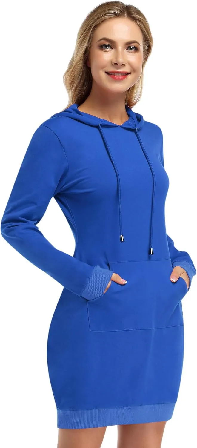 MISSKY Women's Pullover Hooded Kangaroo Pocket Sweatshirt Casual Hoodie Dress