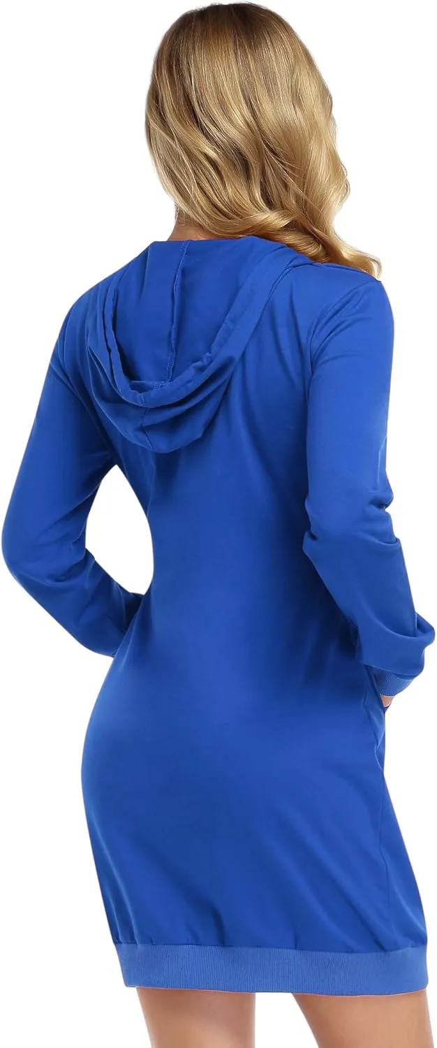 MISSKY Women's Pullover Hooded Kangaroo Pocket Sweatshirt Casual Hoodie Dress