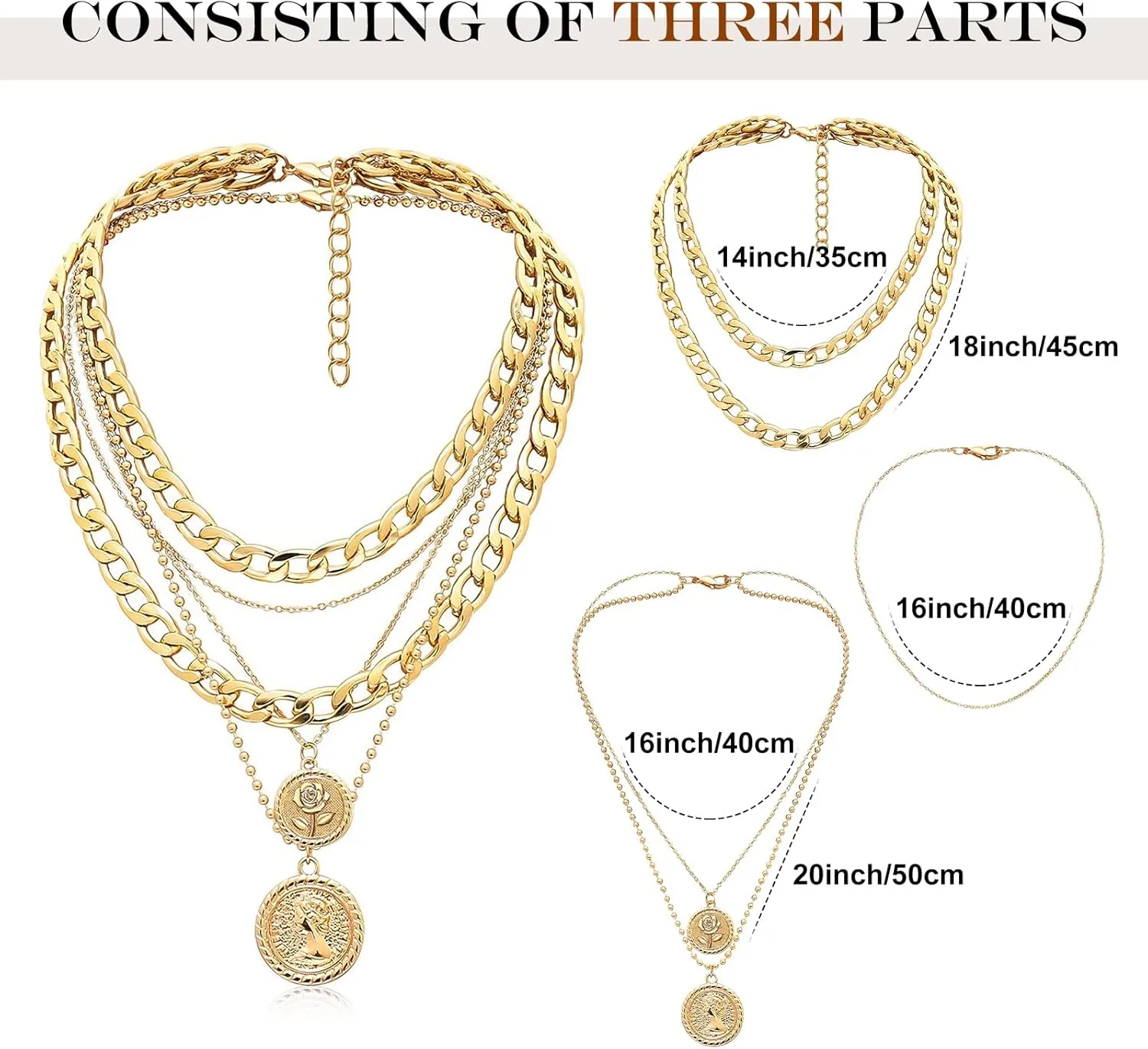 MJartoria Gold Layered Necklaces for Women Trendy Retro Coin Pendant Necklace Dainty Chunky Chain Choker Necklaces for Jewelry Birthday Gifts