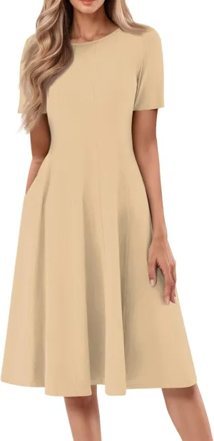 Modest Dresses for Women,2025 Spring Summer Short Sleeve Crewneck Easter Dress,Elegant Vacation Beach Sundress