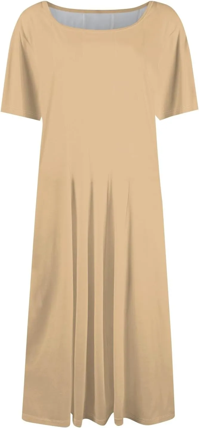 Modest Dresses for Women,2025 Spring Summer Short Sleeve Crewneck Easter Dress,Elegant Vacation Beach Sundress