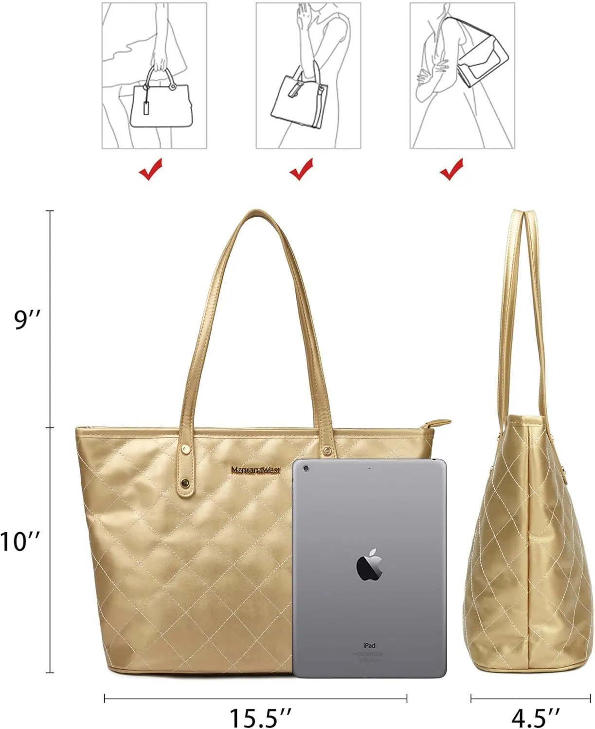 Montana West Quilted Tote Bag for Women Large Shoulder Bag Fashion Handbags with Top Zipper