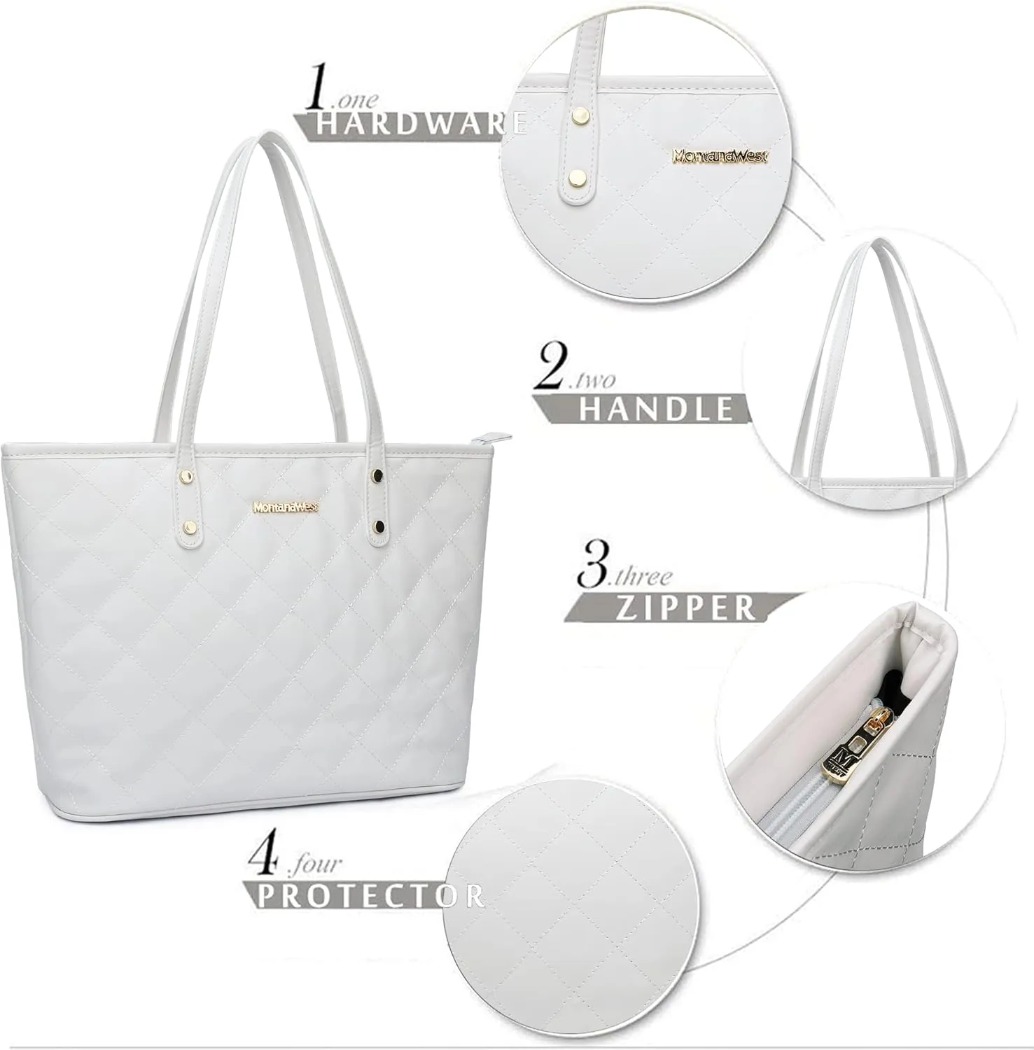 Montana West Quilted Tote Bag for Women Large Shoulder Bag Fashion Handbags with Top Zipper