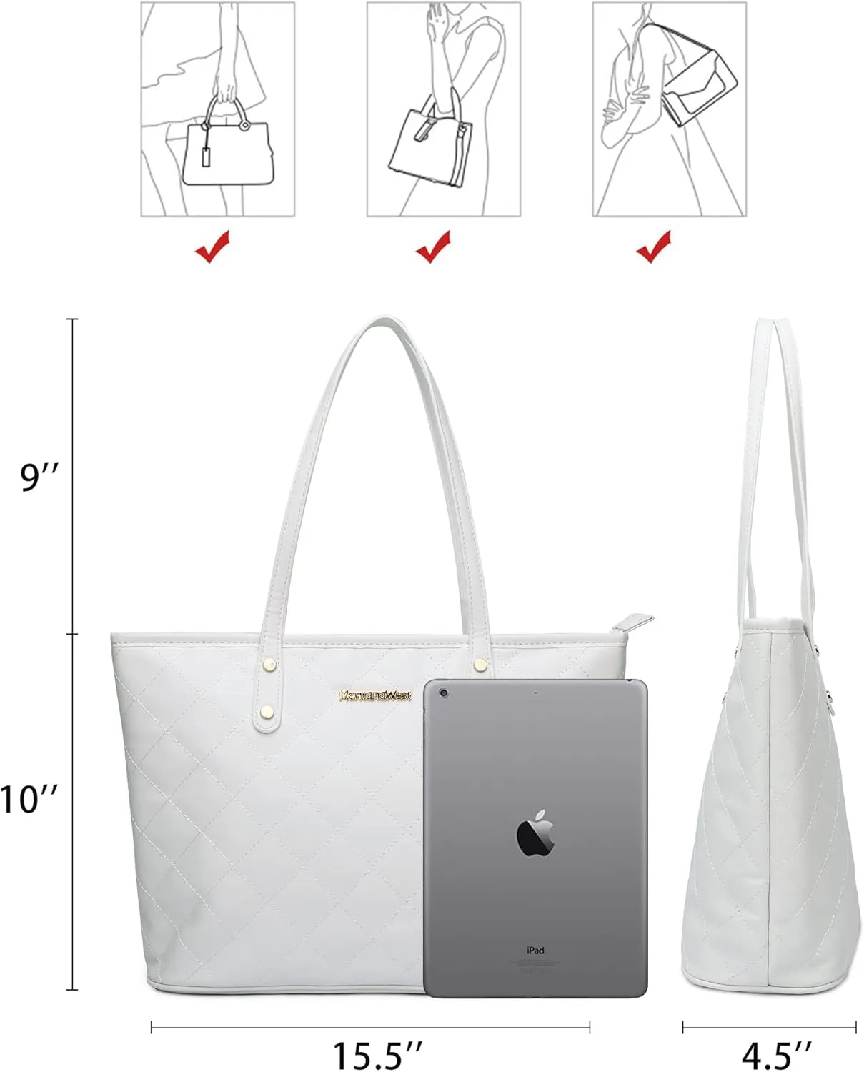 Montana West Quilted Tote Bag for Women Large Shoulder Bag Fashion Handbags with Top Zipper
