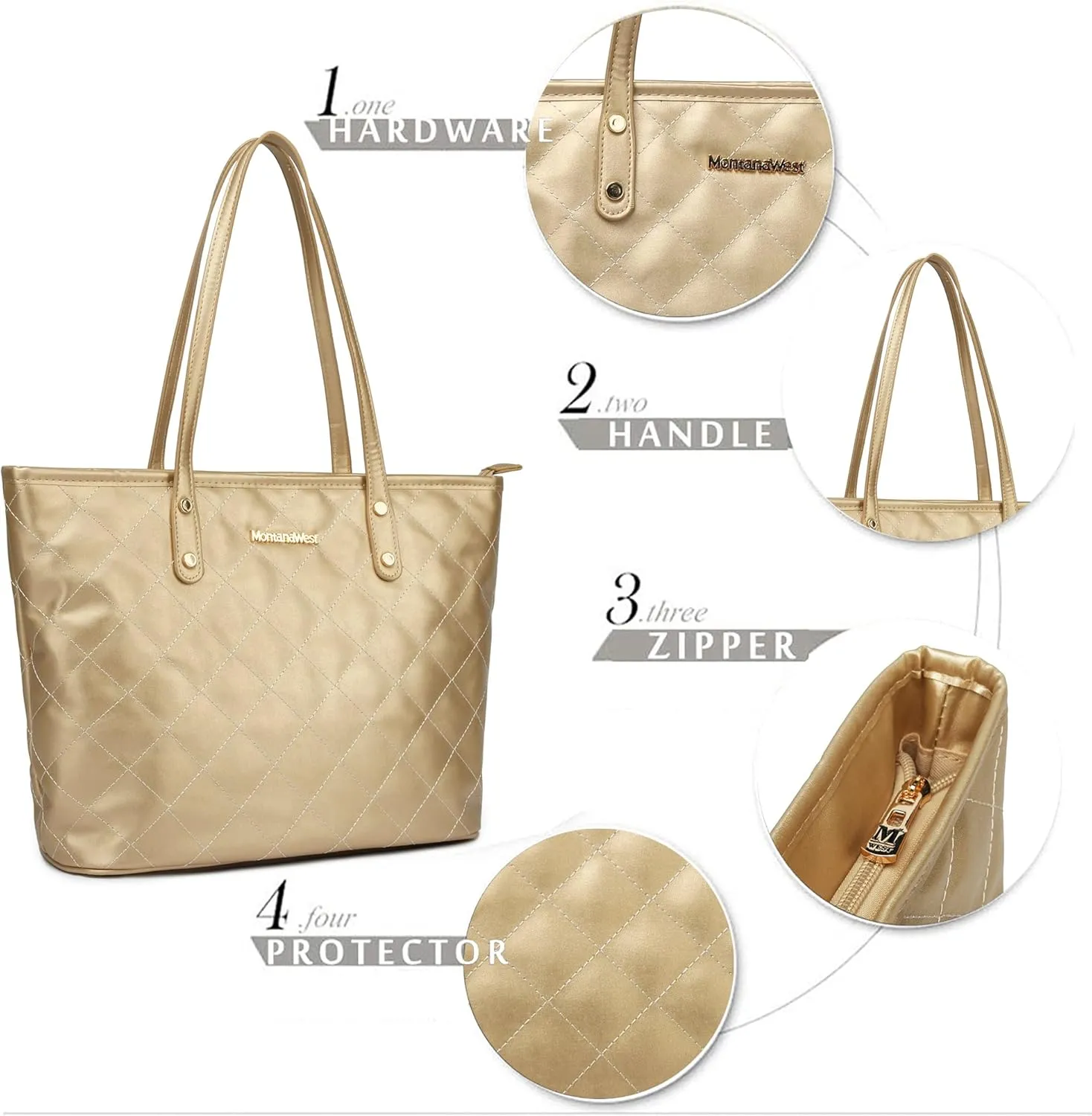 Montana West Quilted Tote Bag for Women Large Shoulder Bag Fashion Handbags with Top Zipper