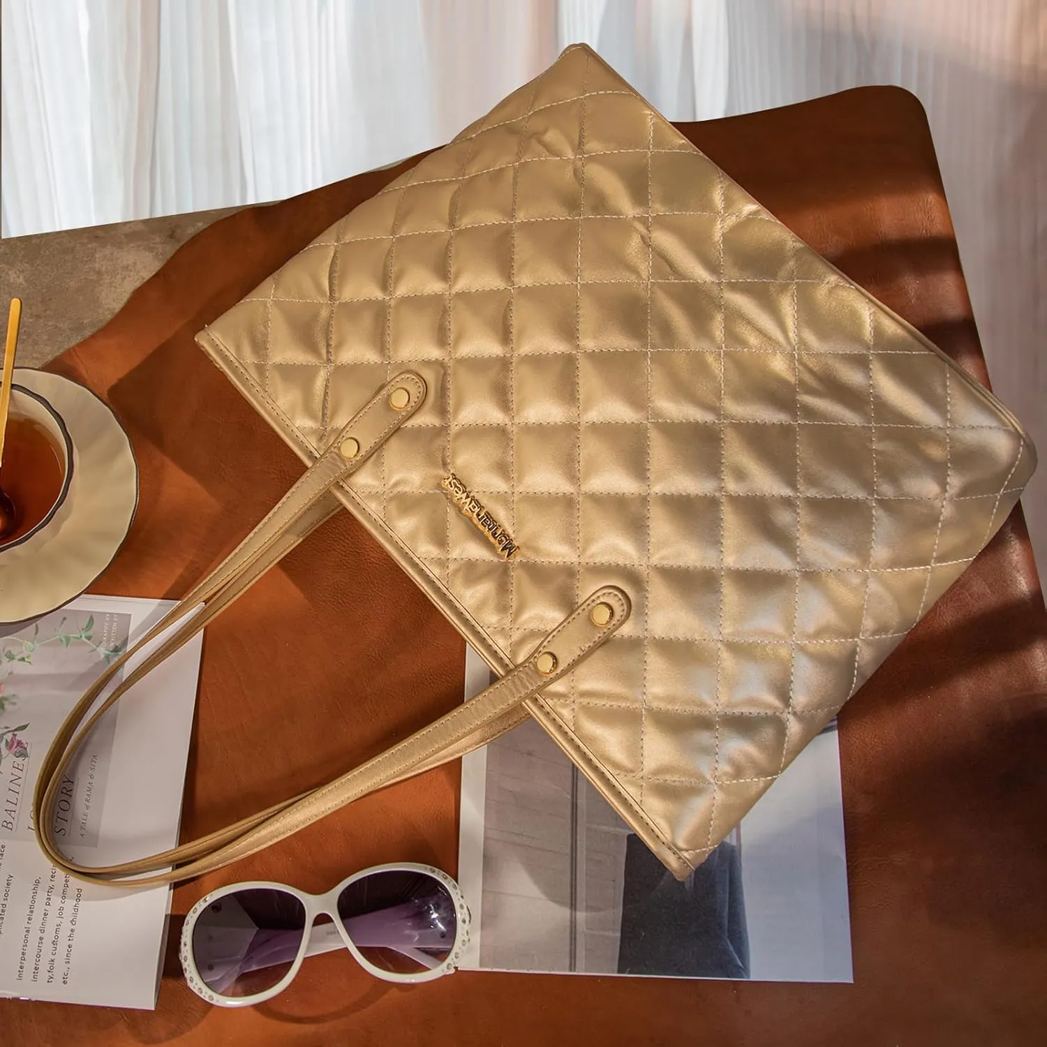 Montana West Quilted Tote Bag for Women Large Shoulder Bag Fashion Handbags with Top Zipper