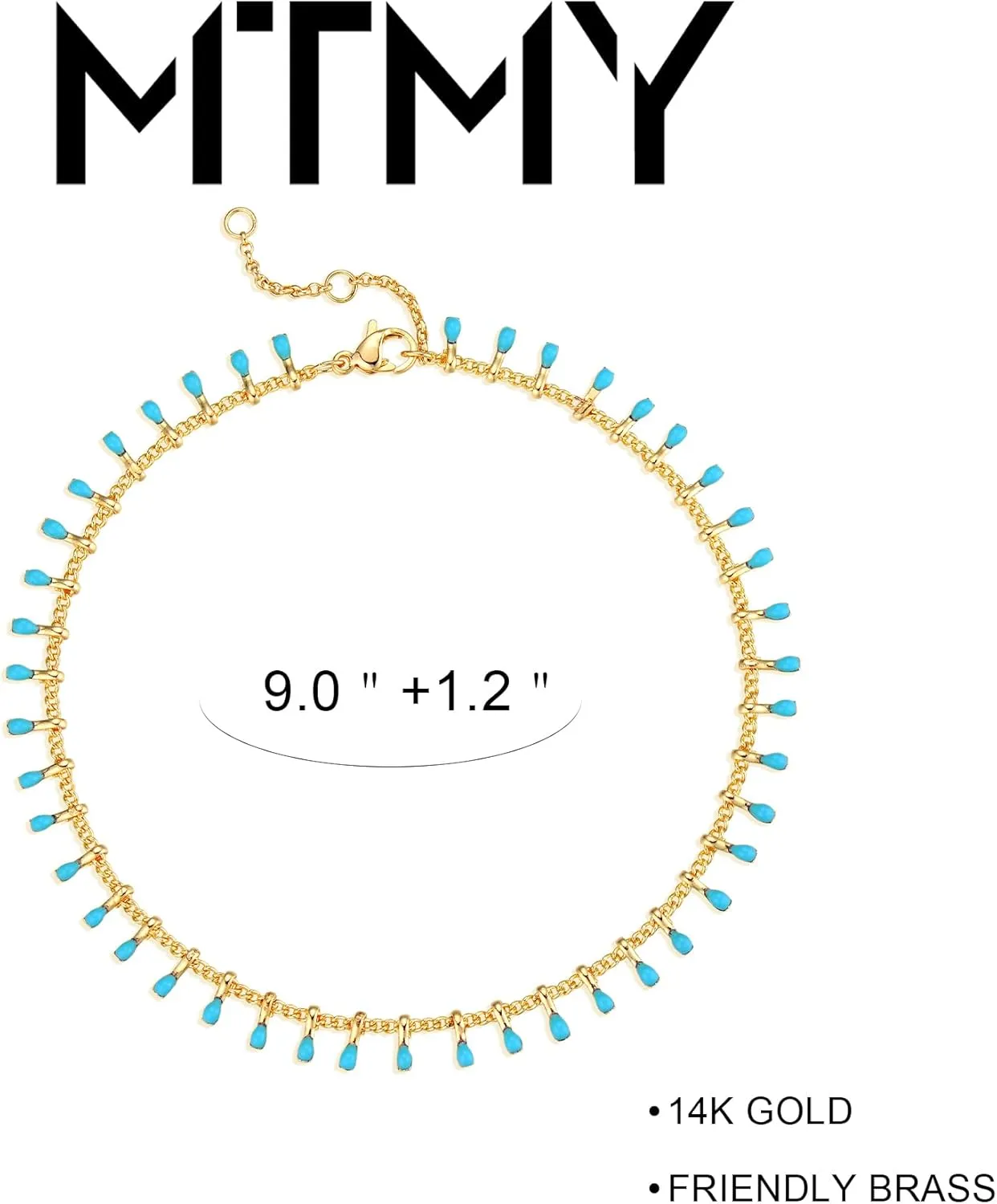 MTMY Gold Plated Anklets for Women - 14K Gold, Green Rose Colorful Cubic Zirconia Tassel Foot Chain Dainty Cute Adjustable Summer Beach Boho Anklets