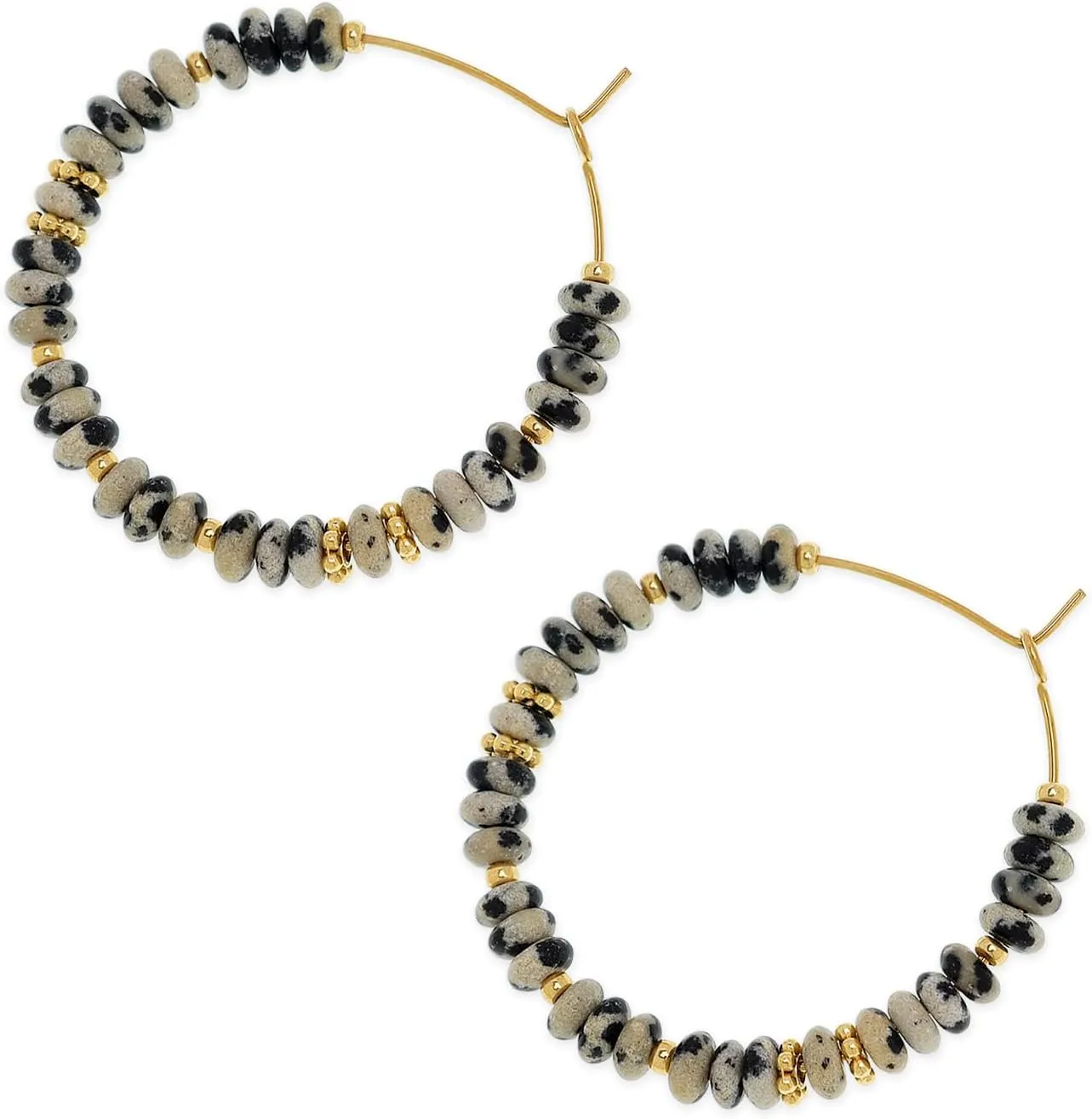 Natural Stone Beads Hoop Earrings for Women, Dainty Boho Handmade Flat Beaded Circle Huggie Earrings Cartilage Hypoallergenic Prom Holiday Jewelry Gift.
