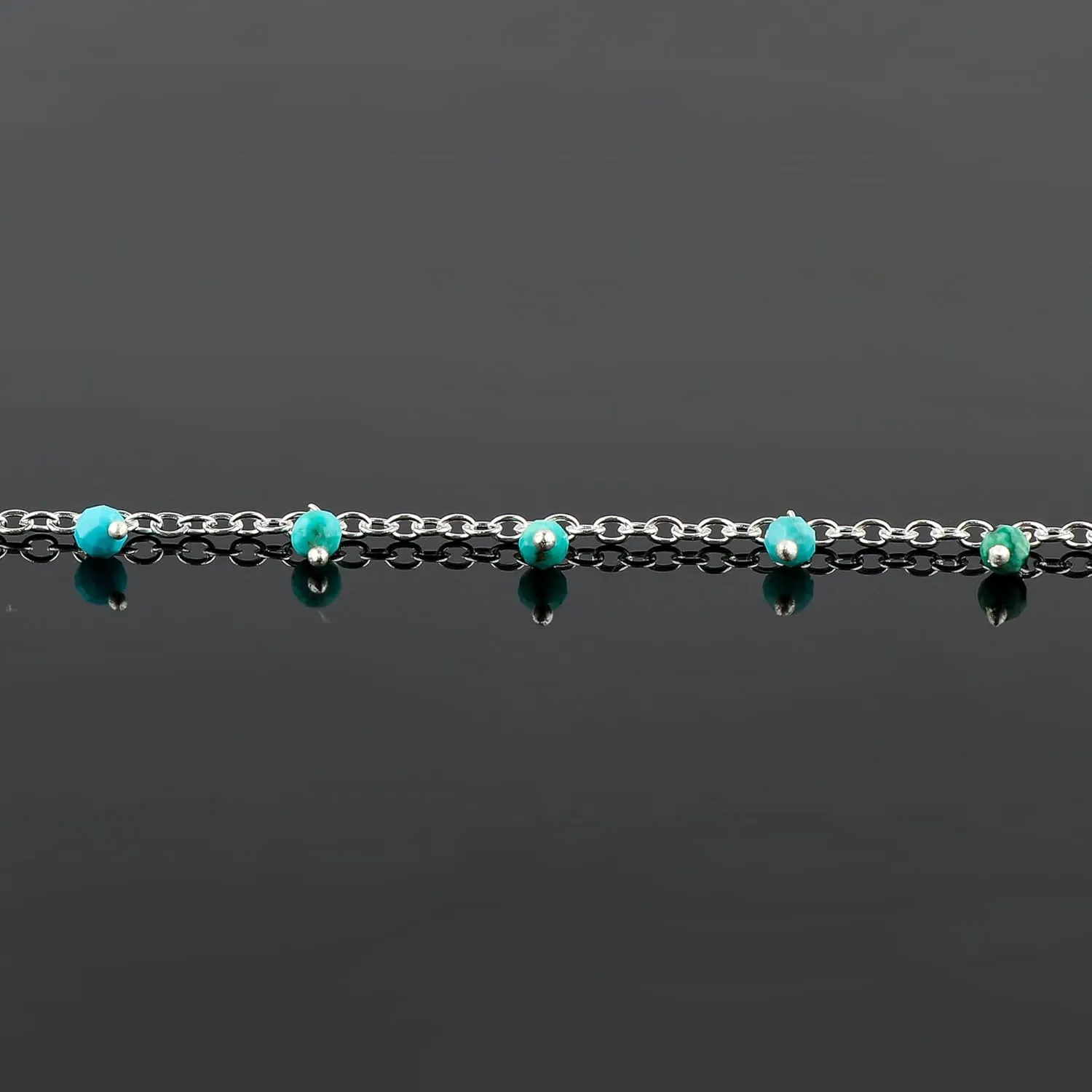 Natural Turquoise Gemstone Anklets, Handmade Jewelry, Hanging Beaded Anklet, Silver Adjustable Chain, Simple Anklets, December Birthstone, Gift for Women, 9 1.50 inch