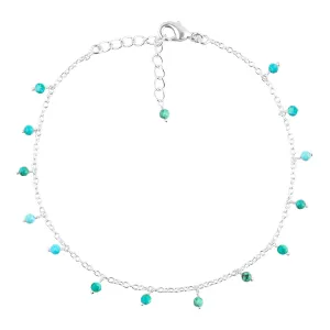Natural Turquoise Gemstone Anklets, Handmade Jewelry, Hanging Beaded Anklet, Silver Adjustable Chain, Simple Anklets, December Birthstone, Gift for Women, 9 1.50 inch
