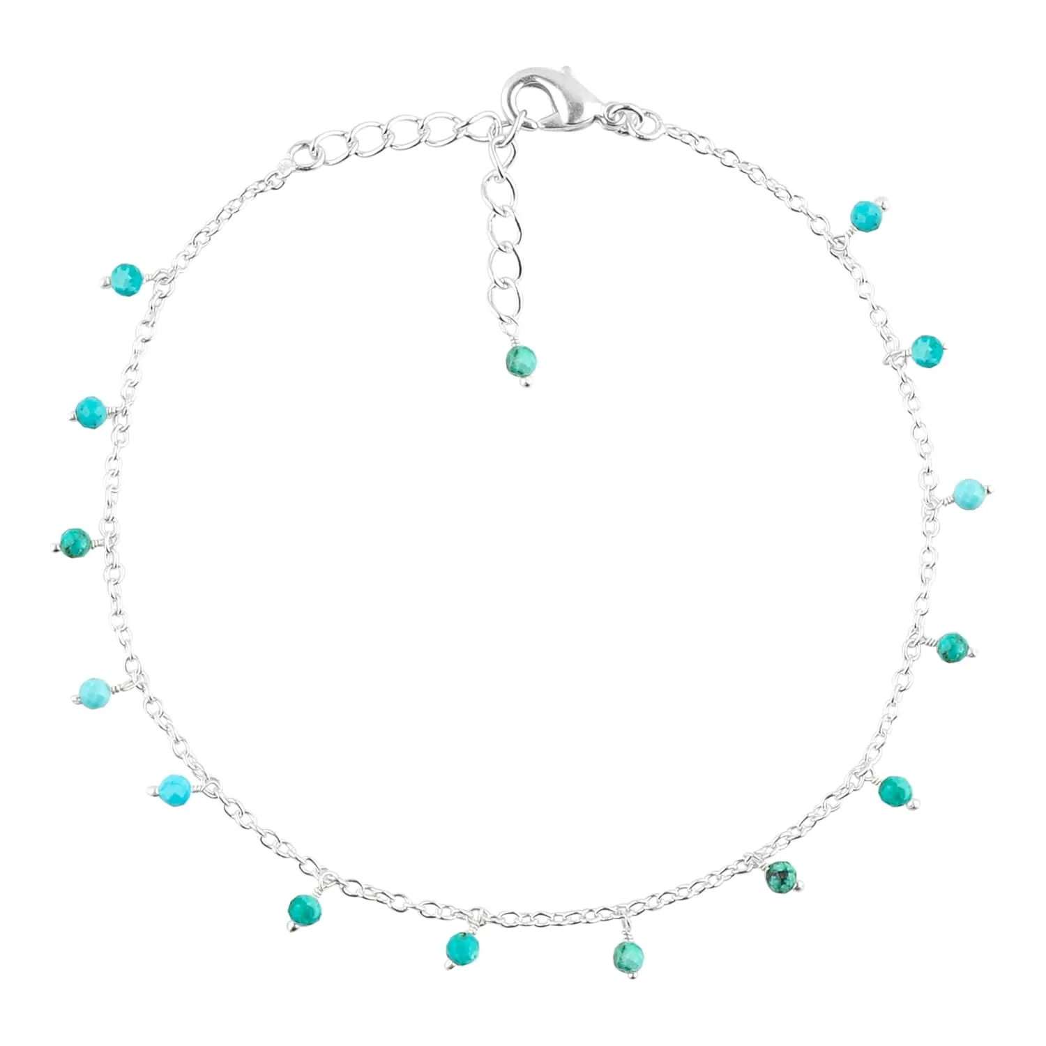 Natural Turquoise Gemstone Anklets, Handmade Jewelry, Hanging Beaded Anklet, Silver Adjustable Chain, Simple Anklets, December Birthstone, Gift for Women, 9 1.50 inch