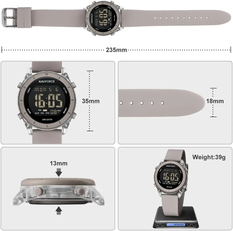 NAVIFORCE Digital Sport Waterproof Watches with Stopwatch, Alarm, 12/24 Hours, Hourly Time Signal and Snooze Function, Silicone Strap Wristwatch for Women