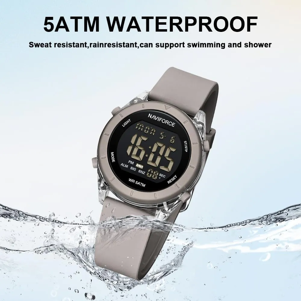 NAVIFORCE Digital Sport Waterproof Watches with Stopwatch, Alarm, 12/24 Hours, Hourly Time Signal and Snooze Function, Silicone Strap Wristwatch for Women