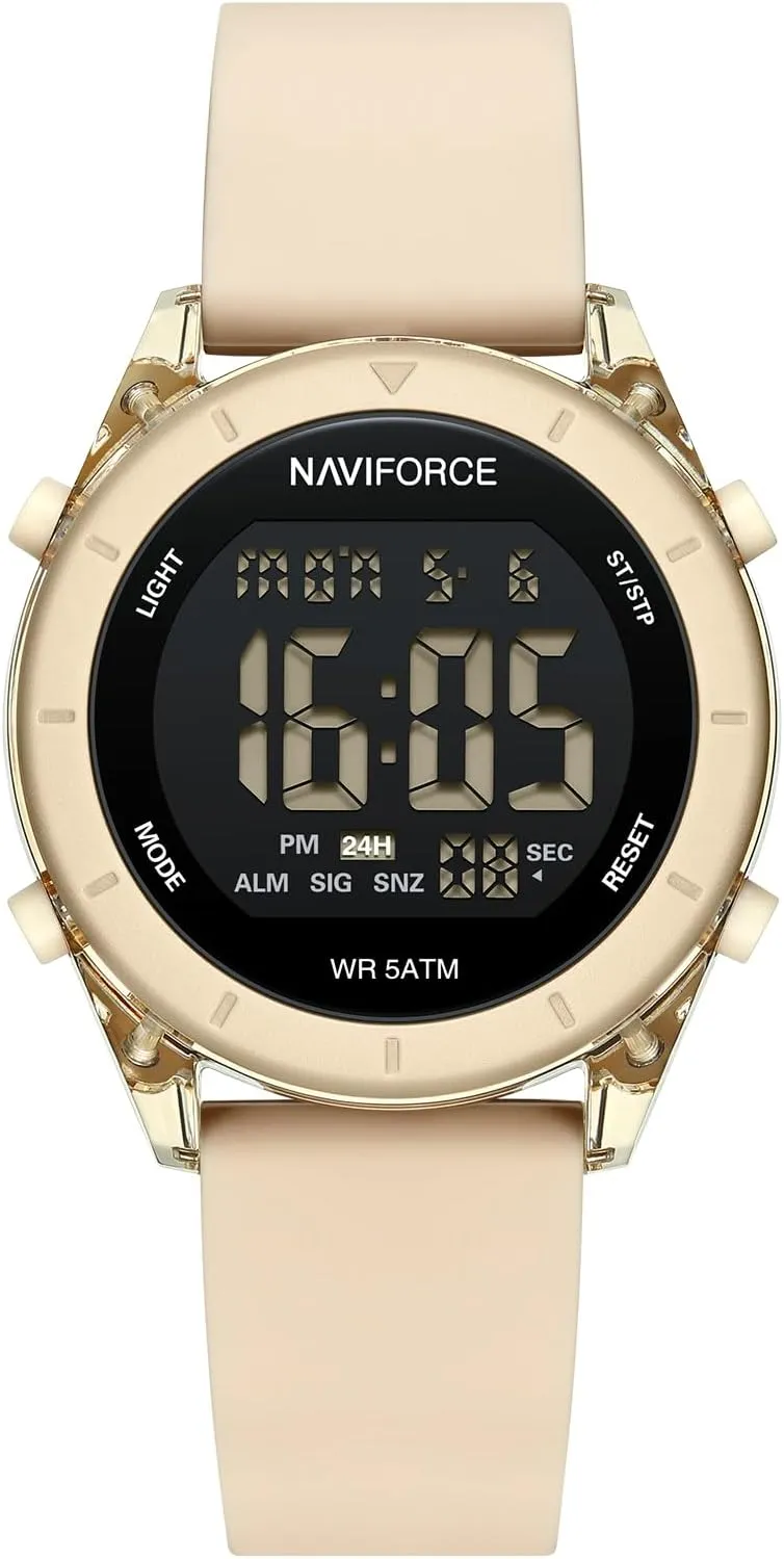 NAVIFORCE Digital Sport Waterproof Watches with Stopwatch, Alarm, 12/24 Hours, Hourly Time Signal and Snooze Function, Silicone Strap Wristwatch for Women