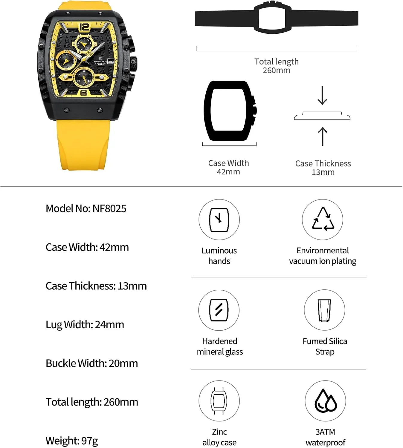 NAVIFORCE Men Quartz Watch Auto Date Week Business Dress Analog Wrist Watches