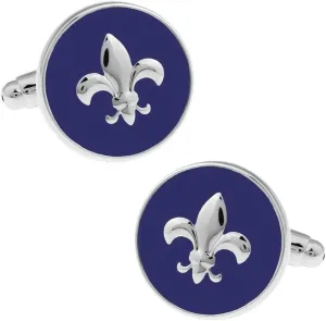 Navy fleur-de-lis lily Emblem Round Cufflinks