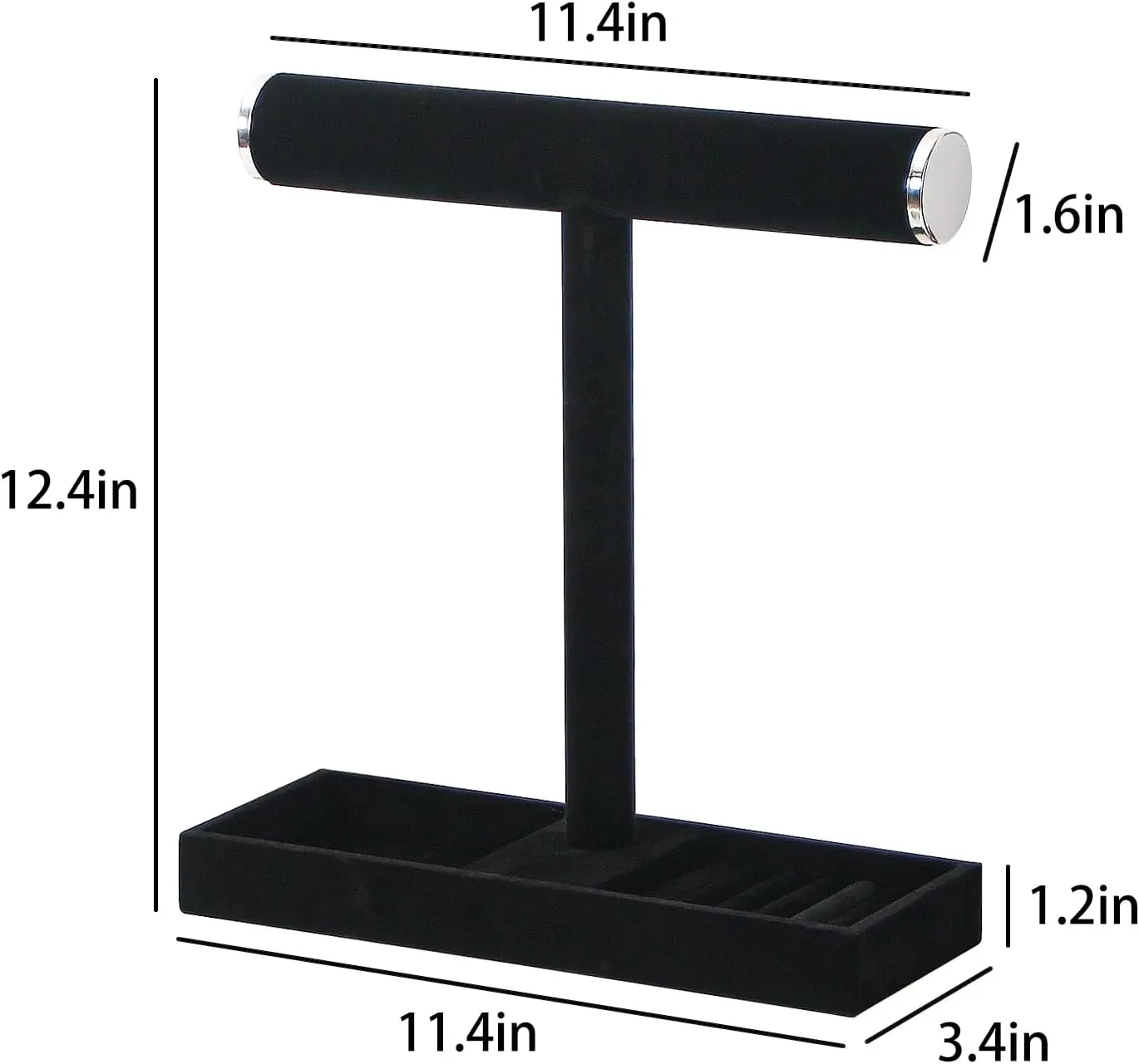Necklace Display Holder, Bracelet Organizer Stand with Earrings Tray and Metal Lid, Jewelry Scrunchie Watches Tray Rack for Women Home Desk (Black)