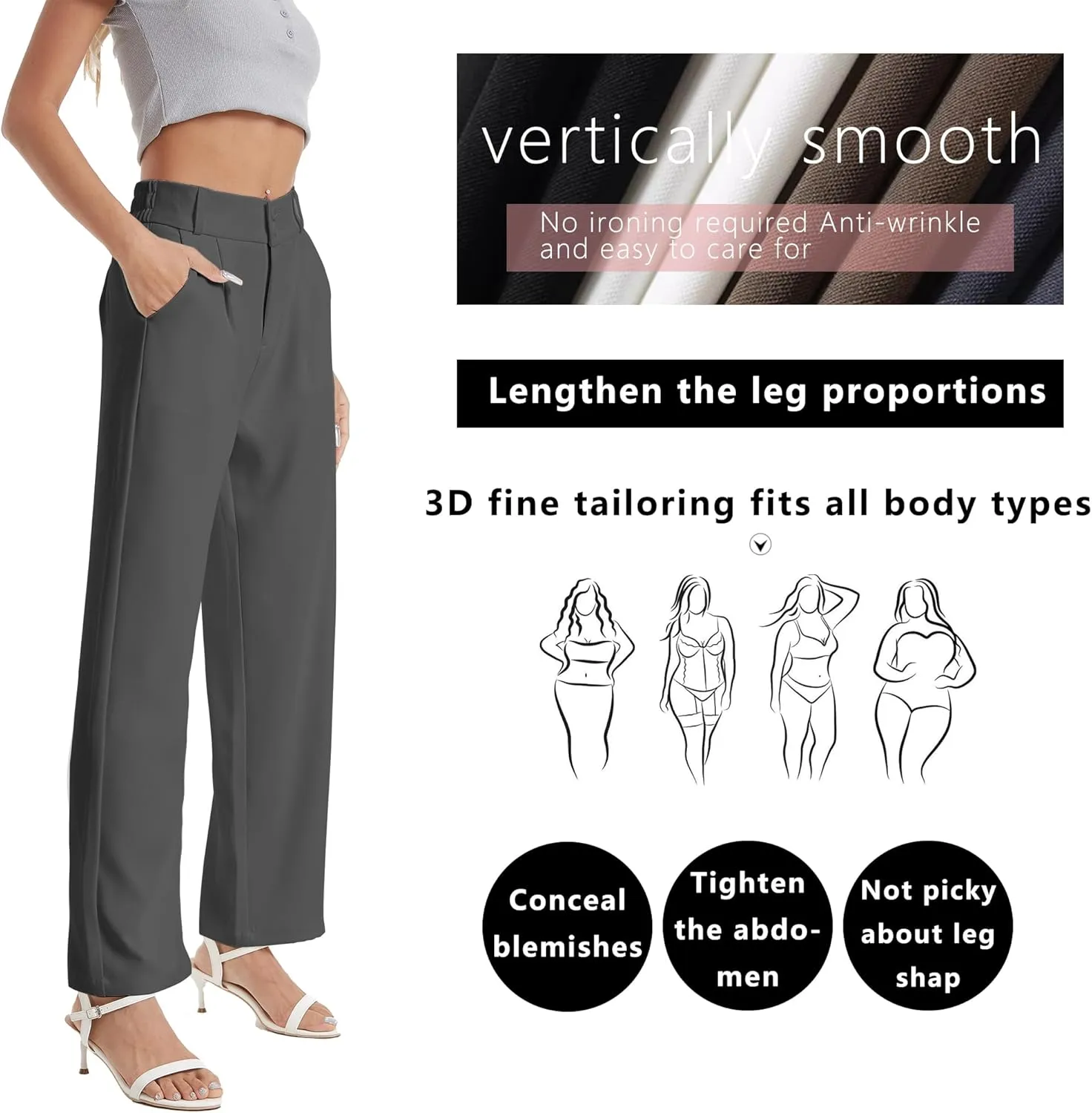 neezeelee Women's Wide Leg Dress Pants High Waisted Flowy Business Casual Trendy Work Pants Dressy Trousers
