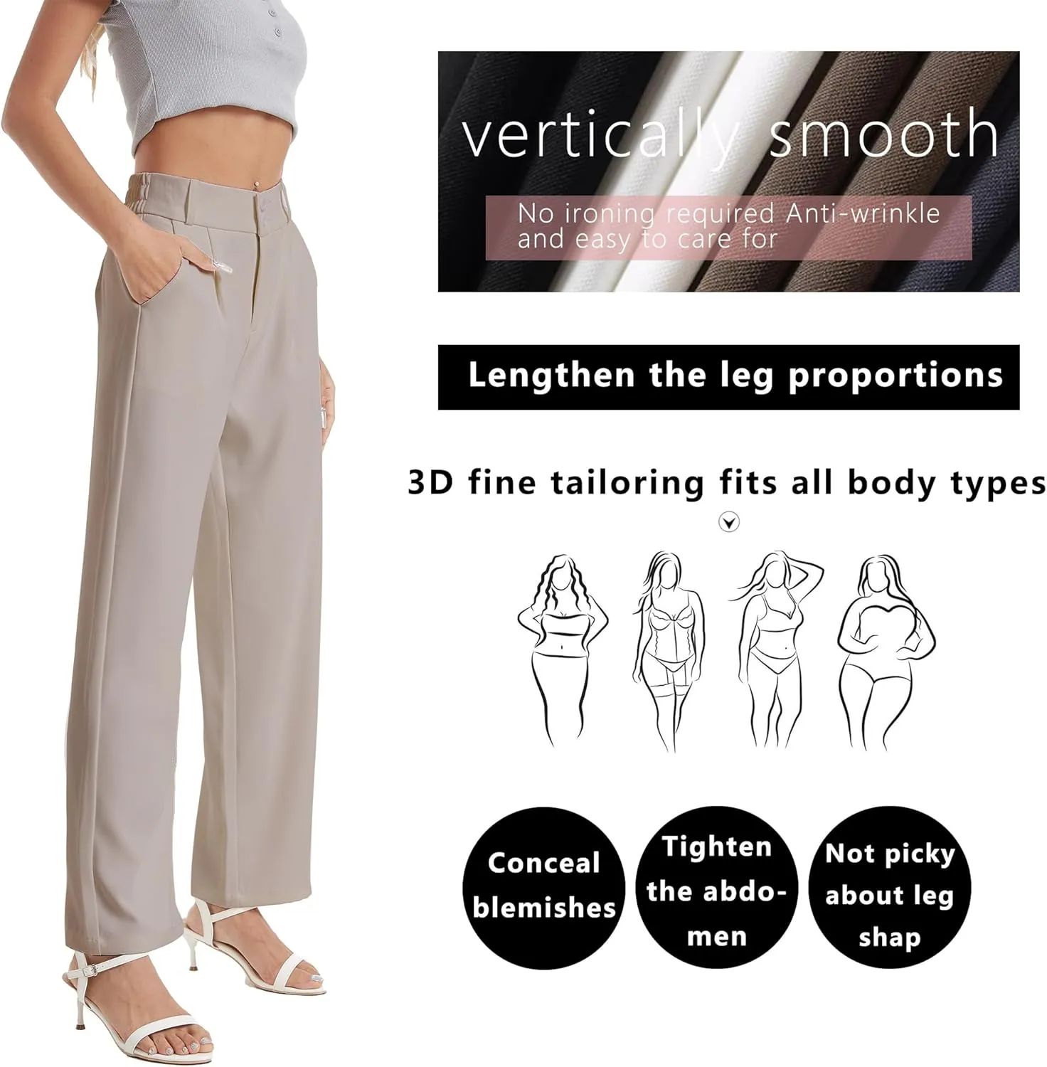 neezeelee Women's Wide Leg Dress Pants High Waisted Flowy Business Casual Trendy Work Pants Dressy Trousers