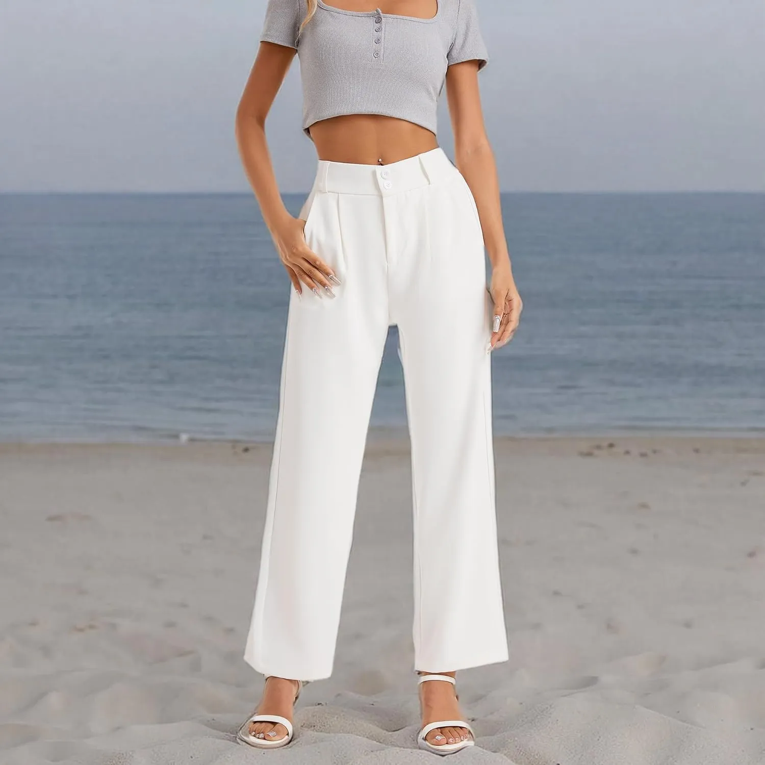 neezeelee Women's Wide Leg Dress Pants High Waisted Flowy Business Casual Trendy Work Pants Dressy Trousers