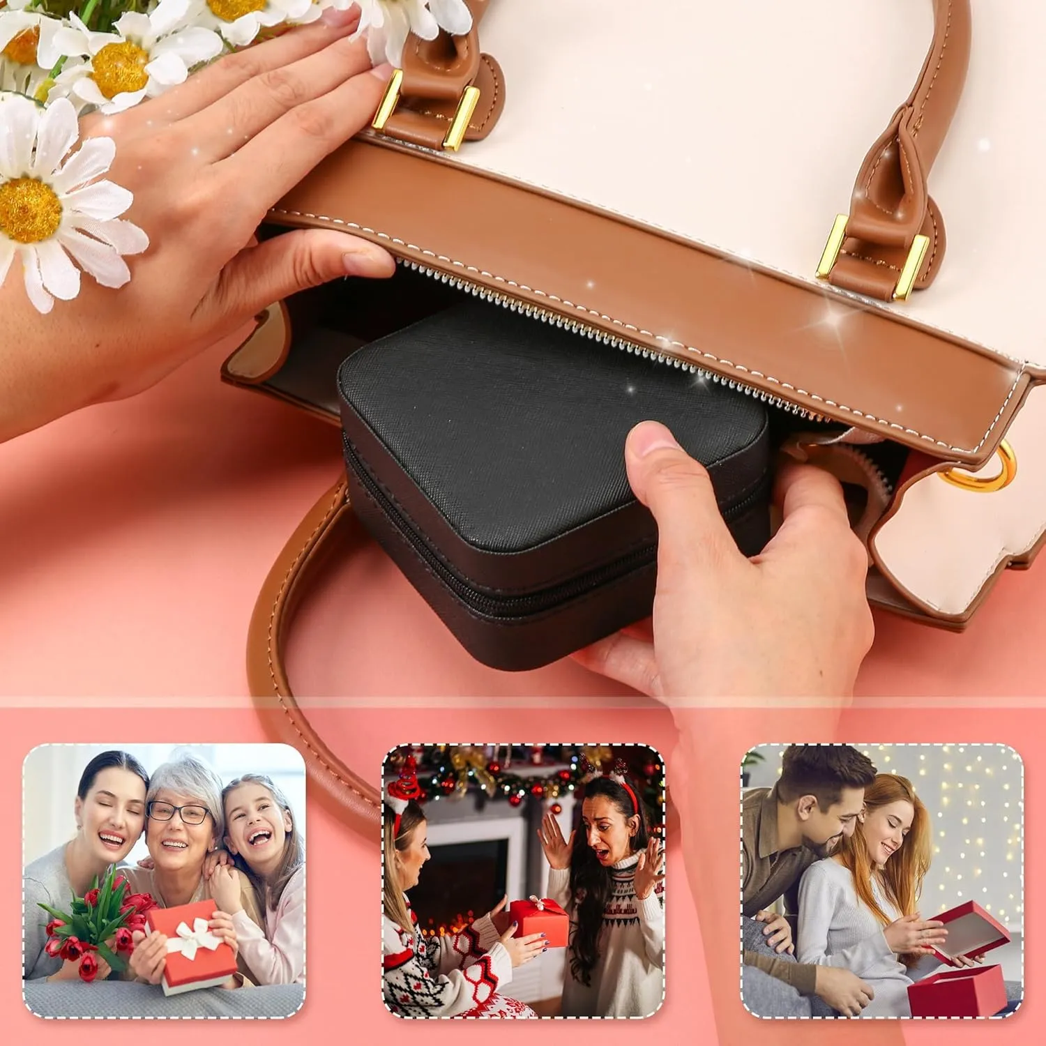 Neveika Jewelry Box with Mirror,Small Jewelry Organizer BoxTravel Jewelry Case for WomenGift Jewelry Boxes for Female Girls (mirror black)