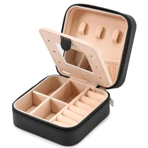 Neveika Jewelry Box with Mirror,Small Jewelry Organizer BoxTravel Jewelry Case for WomenGift Jewelry Boxes for Female Girls (mirror black)