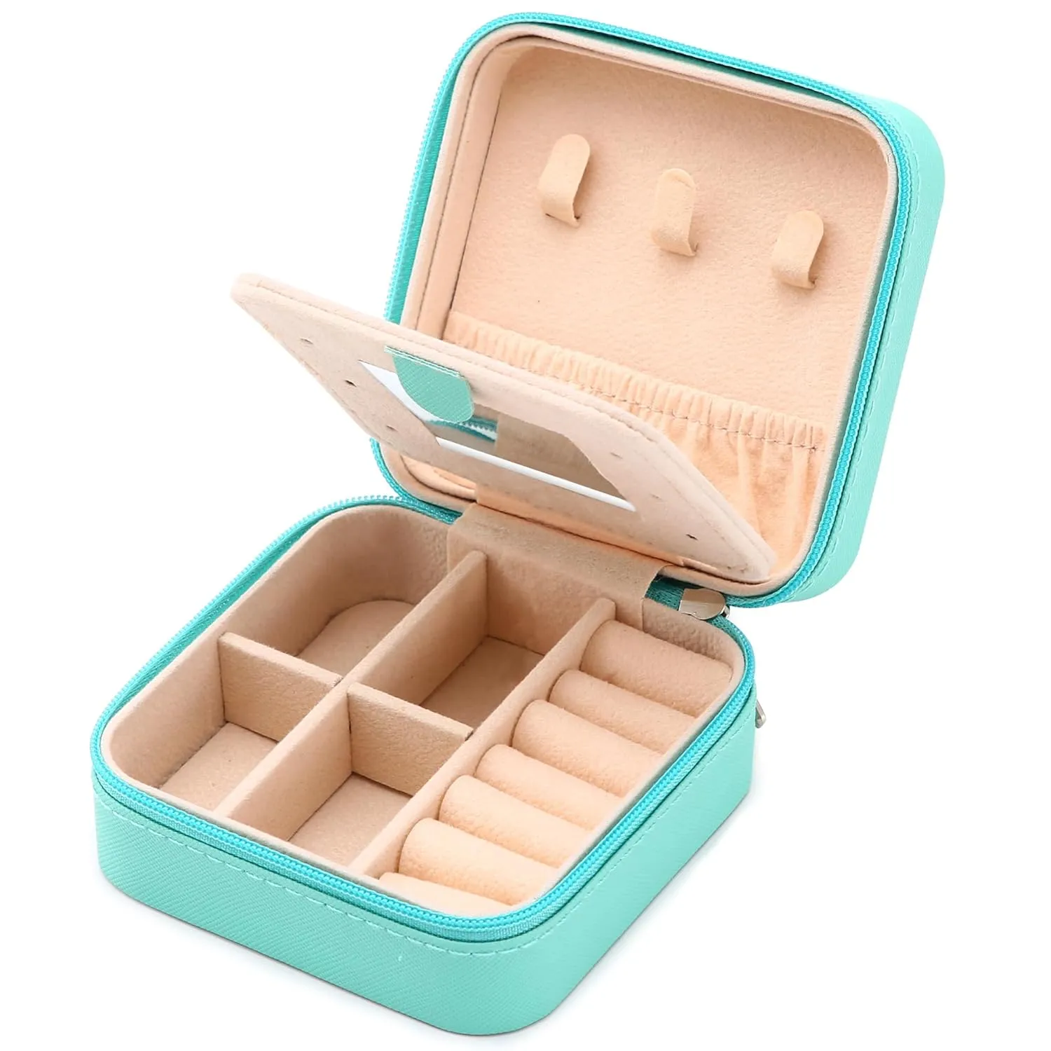 Neveika Jewelry Box with Mirror,Small Jewelry Organizer BoxTravel Jewelry Case for WomenGift Jewelry Boxes for Female Girls (mirror blue)